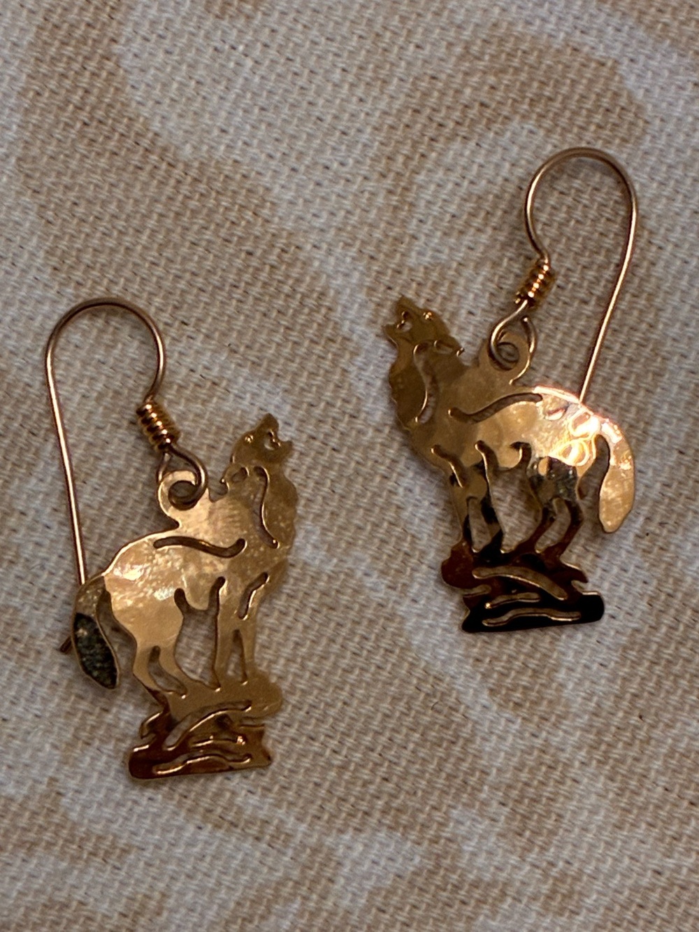 Wild Bryde Howling Wolf Earrings 14K Gold Plate French Wire Dangle Vintage.